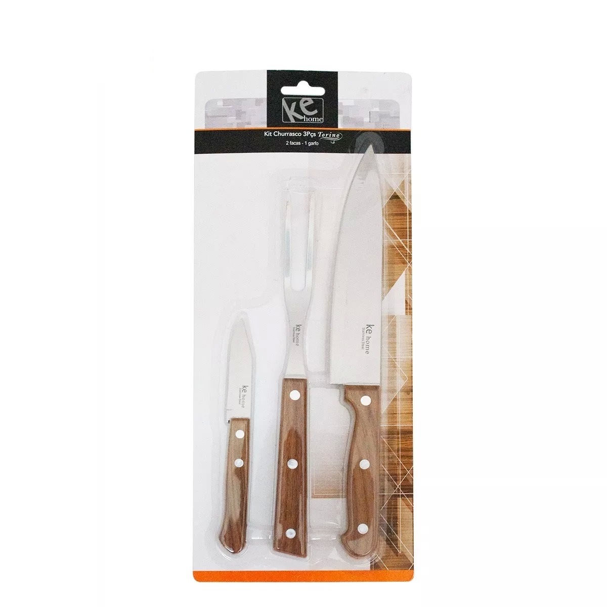 KIT CHURRASCO MADEIRA / PLASTICO 3 PÇSa